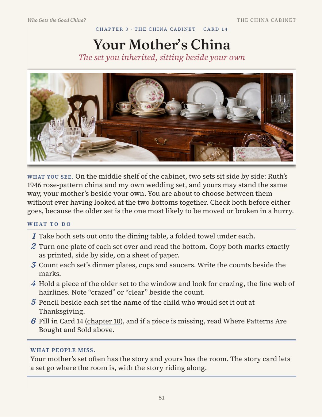 Book page 51: Your mother’s china, beside your own